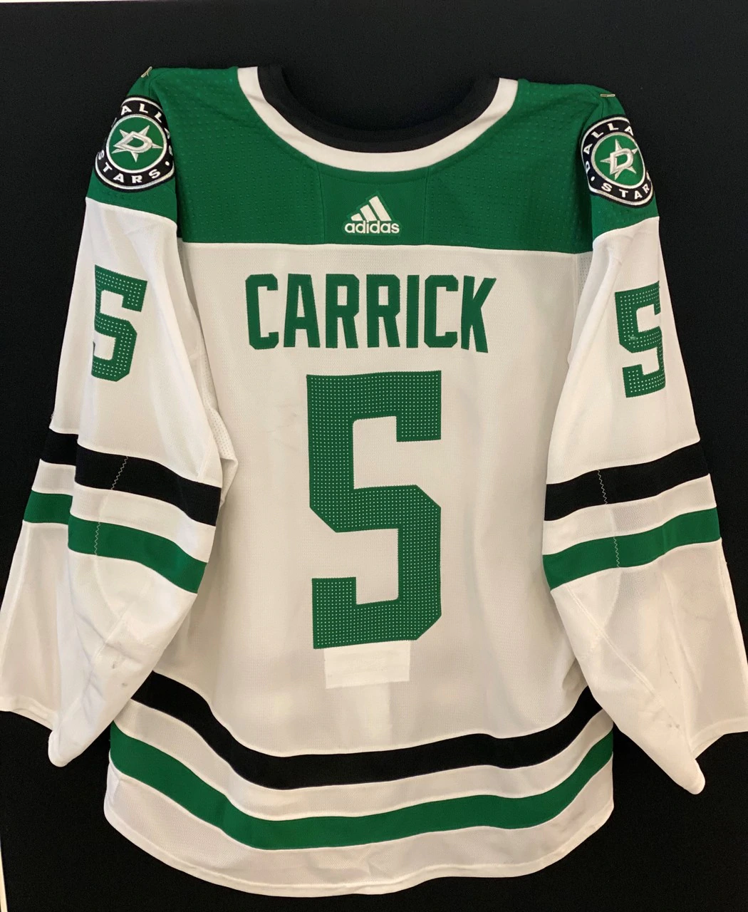 Connor Carrick 18/19 Game Worn Set 2 Away Jersey in White - Back View