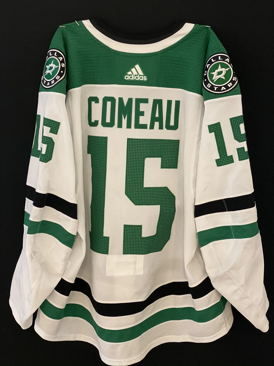 Blake Comeau 19/20 Game Worn Away Jersey - Set 3 in Green and White - Back View