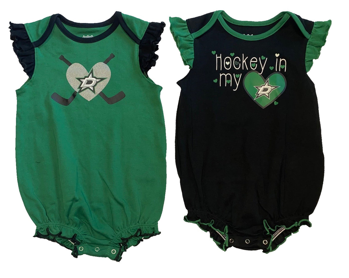 Dallas Stars Infant Team Player Girls Creeper Set in Black and White - Front View
