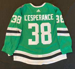 Dallas Stars Team Issued Joel Lesperance Home Jersey in Green - Back View