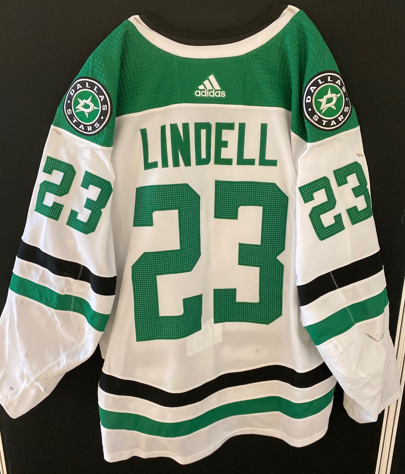 Esa Lindell 20/21 Away Set 1 Game Worn Jersey in Green and White - Back View