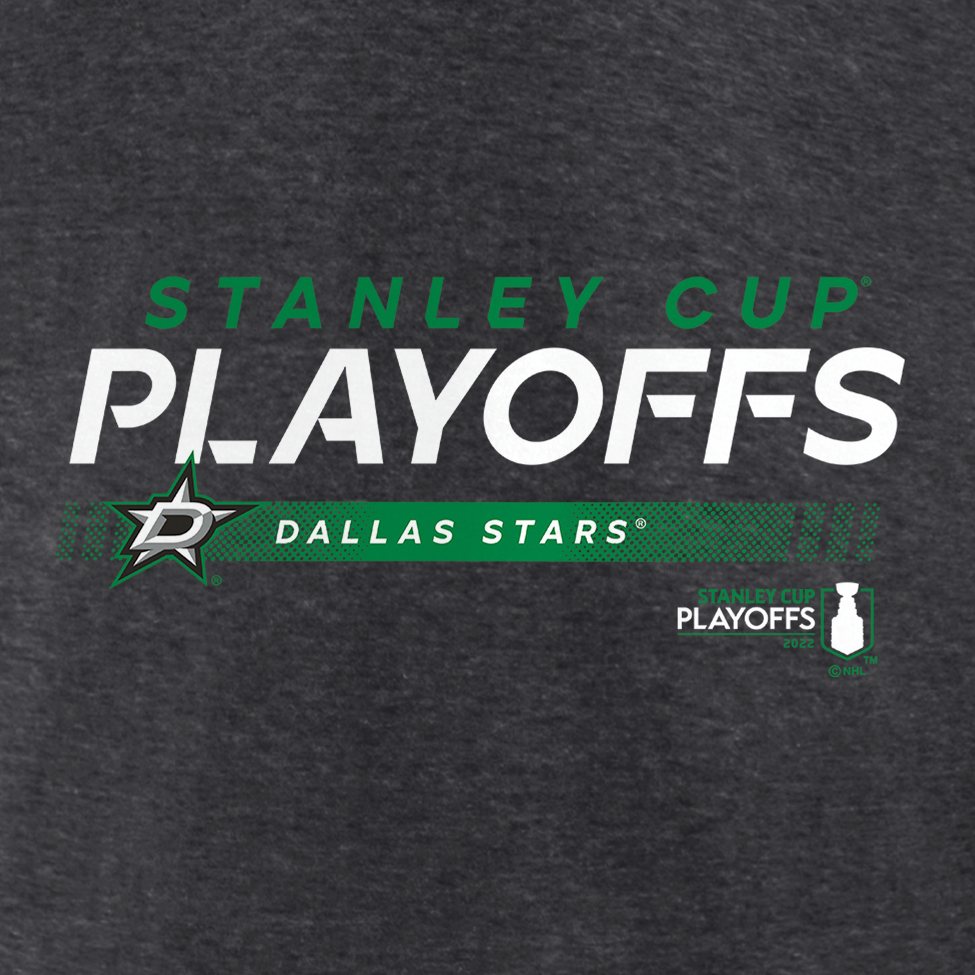 Dallas Stars Fanatics 2022 Playoffs Womens Playmaker S/s Tshirt in Gray - Logo Close Up