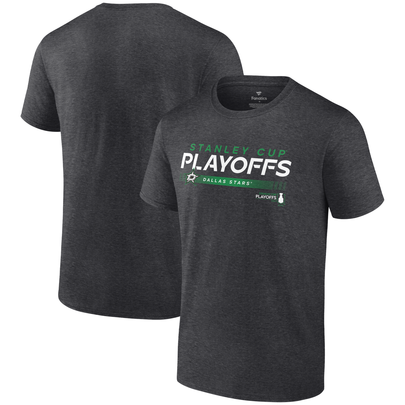 Dallas Stars Fanatics 2022 Playoffs Playmaker S/s Tshirt in Gray - Front and Back View