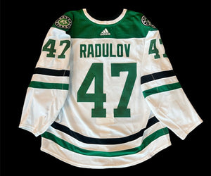 Alexander Radulov 21-22 Game Worn Set 1 Away Jersey in Green and White - Back View