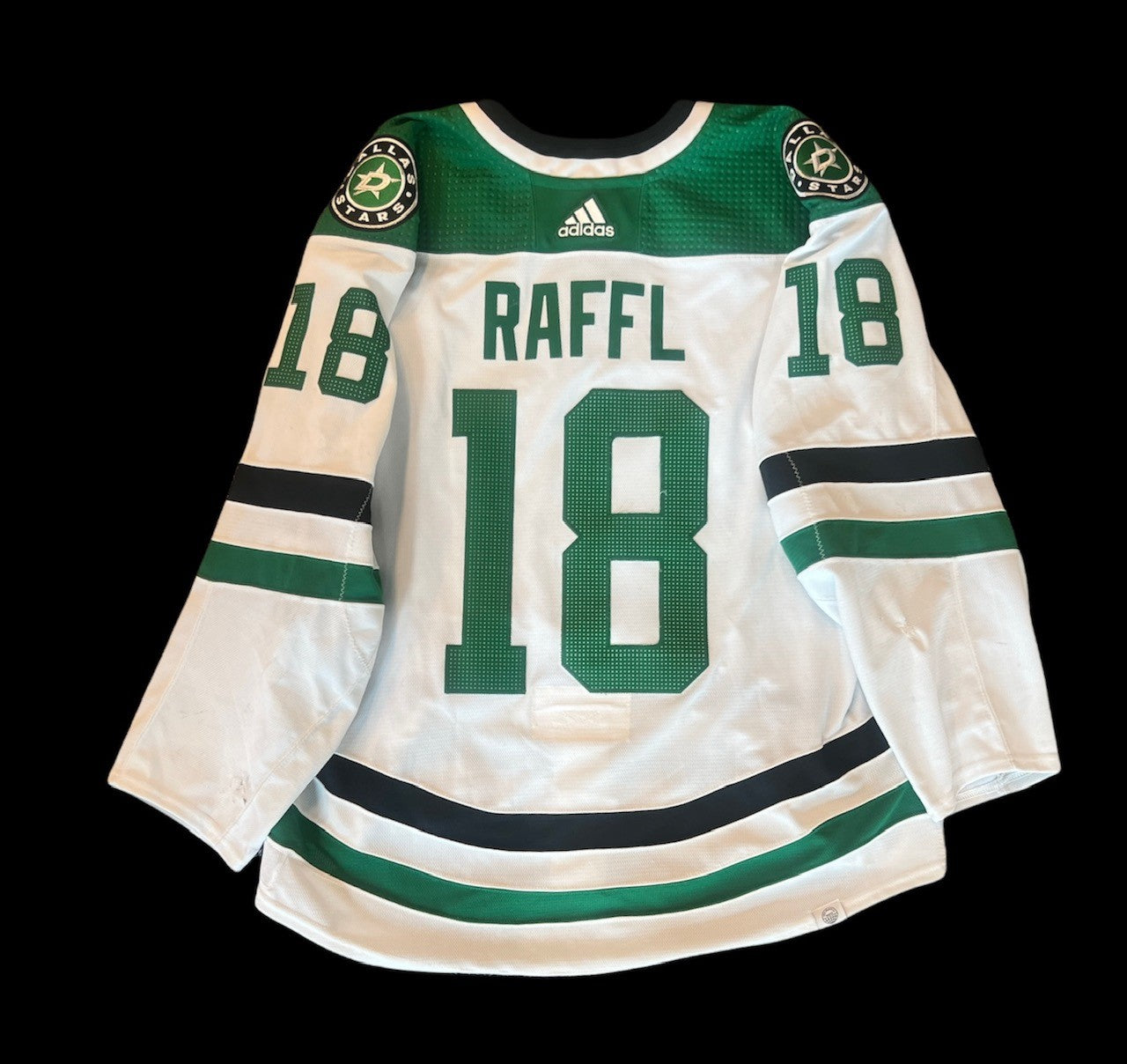 Michael Raffl 21-22 Game Worn Set 1 Away Jersey in Green and White - Back View