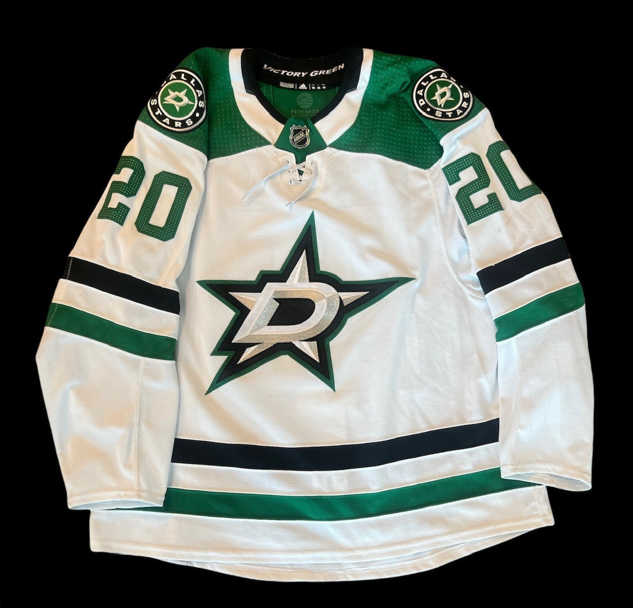 Ryan Suter 21-22 Game Worn Set 1 Away Jersey in Green and White - Front View