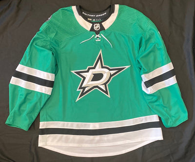 Dallas Stars Team Issued Joel Hanley Home Jersey in Green - Front View