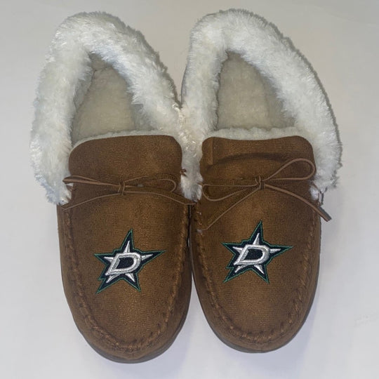 Dallas Stars Women's Tan Moccasin Slipper - Top View