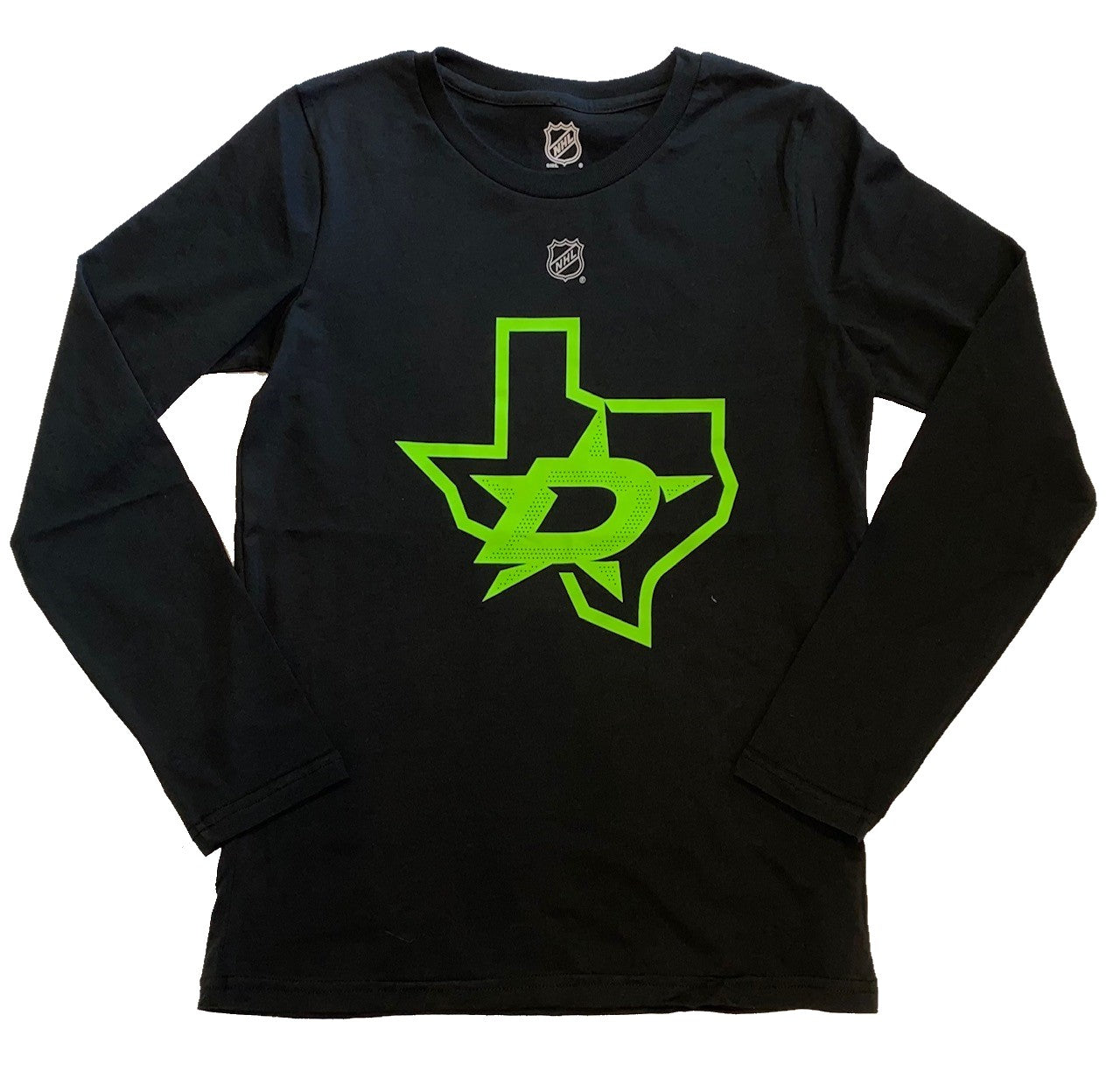 Dallas Stars Youth 3rd Logo L/s in Black - Front View