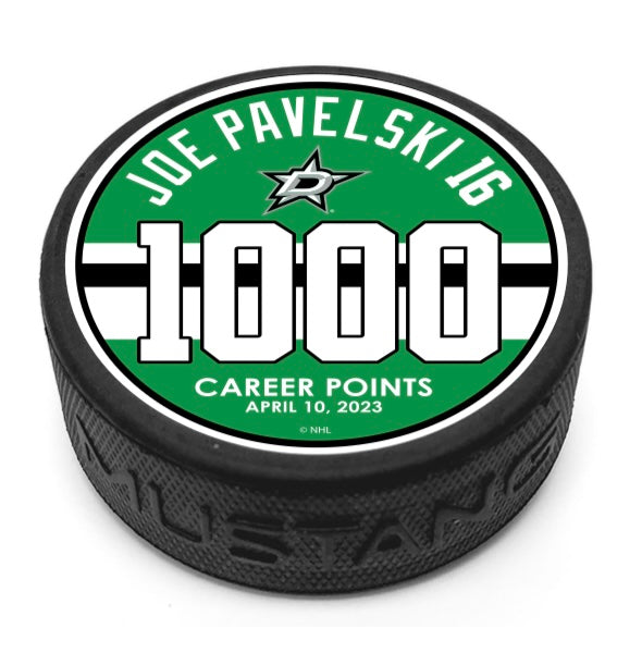 DALLAS STARS MUSTANG PRODUCTS JOE PAVELSKI 1,000 CAREER POINTS TEXTURED PUCK