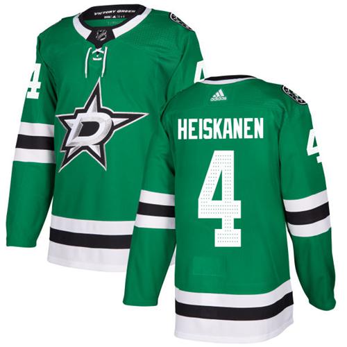 Dallas Stars Adidas Authentic Miro Heiskanen Jersey in Green - Front and Back View